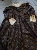 Long black and gold cotton nanny dress with lace trim