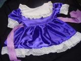 Purple sissy dress with white lace trim.